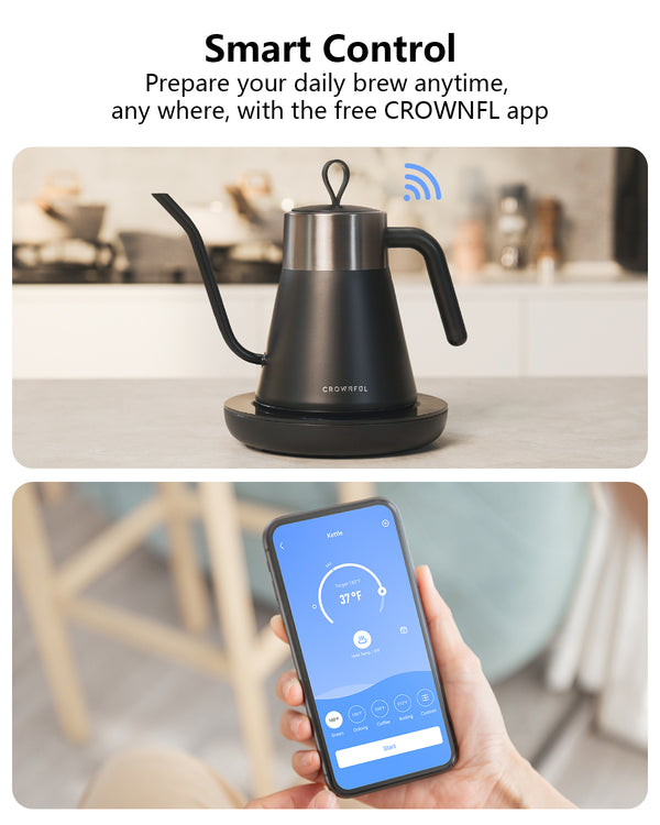 CROWNFUL Smart Electric Gooseneck Kettle, 0.8L Capacity, Matte Black